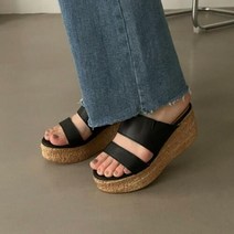 여성 더블 스트랩 코르크 플랫폼 키높이 샌들 슬리퍼