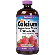 Bluebonnet 블루보닛 칼슘 600mg 마그네슘 300mg 비타민 D 400IU 식물성 액상 472ml, 딸기, 16fl oz(1팩)