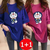 1+1 여자 루즈핏 롱티 빅사이즈 캐릭터 반팔 티셔츠 원피스 여름