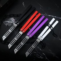 나비 훈련 칼 squid balisong flipper trainer 420 steel blade 알루미늄 t6-6063 핸들 safe edc tool for outdoor gam, 은색 손잡이
