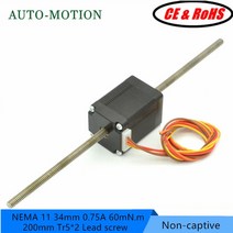 NEMA 11 300mm Tr5 2 리드 스크류가있는 비 캡 티브 스테퍼 모터 선형 34mm 0.75A 60mN.m, 02 28HS34-350T52
