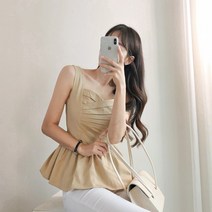 요시아나 [당일발송] 여리여리 엘미르 주름 핀턱장식 스모크밴딩 페플럼 나시 블라우스 -3컬러