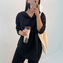 모딕트 힙커버 Y존커버 간절기 옆트임 여성 후드티셔츠 단추 얇은 긴팔 후드티 긴소매