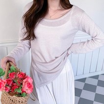 다잇템 여자 롱슬리브 튜닉 비침 사이드슬릿 마원단 샴브레이 티셔츠