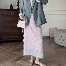 여성 H라인 스팽글 태슬 롱스커트