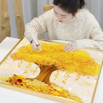 실십자수 도안 세트 황금 돈들어오는 은행나무 고급 선물, 일반실[70x70cm]