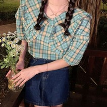 블라우스 티셔츠 여자옷 귀엽고 민트색 데이트룩 원피스 페턴 러블리 멜빵바지 체크 여름