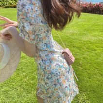 여름 휴양지 바닷가 린넨 랩 플라워 비치 미니 원피스