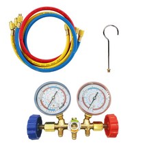 마노미터 압력 게이지 차압계 프레온 충전 용 3 웨이 AC 진단 매니 폴드 세트 R12 R22 04A 냉동 매니폴드 a, [01] Set 1