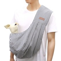 강아지 이동가방 데님 양면 슬링백, 진청