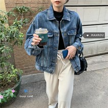 여자 레트로 워싱데님 청자켓 트러커 루즈핏 점퍼 중청 꾸안꾸룩 연예인 청카바 꽃무늬원피스 코디