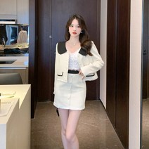 리얼 최신 프렌치 소향풍 세트 스커트 여 봄 긴팔 정장 상의 투피스