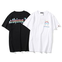 BAPE 조수 브랜드 티셔츠 원숭이 머리 핑크 AAPE NOW 문자 패턴 인쇄 라운드 넥 풀오버 남성과 여성 느슨한 반팔