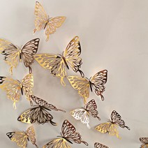 3D 데코 나비 스티커 12p 입체 포인트 벽장식 꾸미기 인테리어, 골드