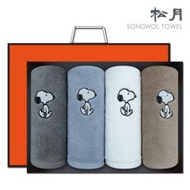 송월타올 [송월타월]스누피리버 4장 수건 선물세트, 갈색 4장