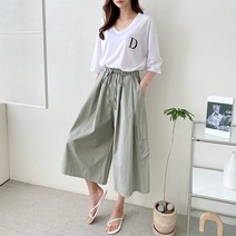 건빵 포켓 와이드 팬츠 끈 밴딩 바지 여자 여름