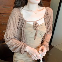 여름숏가디건 끈나시원피스 외 블라우스 여성 레이스가디건 숄 상의 얇은 쇼트 민소매나시 래쉬가드 코트 4699737435