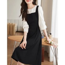 FANSYLI 여성 긴팔 원피스 패션 캐쥬얼 멜빵 원피스 오피스룩 원피스 W3F16