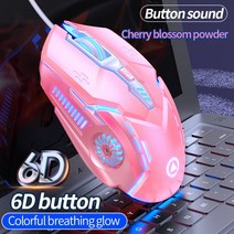 6개의 프로그래밍 가능한 버튼이 있는 게이밍 오토마우스 버티컬마우스 무소음 클릭 USB 광학 유선 PC 노, 06 Pink, 한개옵션1