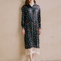써스데이아일랜드 여성 패턴 셔츠형 긴소매 원피스 레이스패치 롱 캐주얼