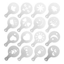 카페용품 16pcs 커피 스텐실 멋진 카페 인쇄 모델 거품 스프레이 케이크 그리기 카푸치노 금형 크림 초콜릿 쿠키 장식 도구, 없음