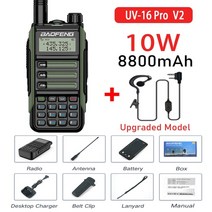 고성능 생활무전기 업무용 블루투스 무전기 2022. UV-16 Pro 10W Walkie Talkie 50km IP68 방수 아마추어 트랜시버 듀얼 밴드 CB 햄 두 방향 타입, 귀에 녹색 v2