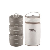 Forout 3단 휴대용 보온도시락 L 1개 + S 2개, 브라운