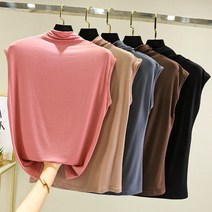 여성 민소매 목폴라 나시 티셔츠 기본 모달 얇은 반목티