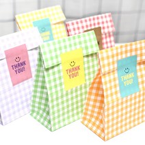 체크 종이 봉투 페이퍼백 20P + 땡큐사각스티커 40P 어린이집 유치원 구디백 포장 친구 생일 답례품 각대봉투