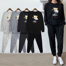여성 맨투맨 티셔츠 조거 팬츠 트레이닝복 세트 보드 곰 캐릭터/일상복 운동복 홈웨어 여자 추리닝 바지 티