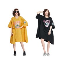 여성 오버핏 면 원피스 빅사이즈 홈웨어 롱 반팔티