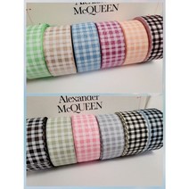 40mm 체크골지리본 원단리본 선물포장끈 프린트리본, 브라운