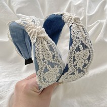 로맨틱모모 청순 레이스 데님 넓은헤어밴드 동안 반다나머리띠