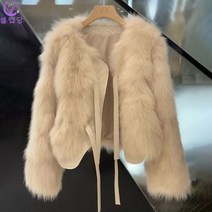 셀럽당 여성용 인조 폭스퍼 밍크 재킷 레이스 크롭 재킷 F01341