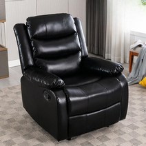 여우세계 1인용 가죽 전동 소파 리클라이너 쇼파 리클라이너가죽소파, 수동좌석 + 흔들기 및 회전 가능, 검은색