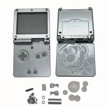 게임보이어드밴스 미니게임기 게임보이 gameboy advance sp 용 버튼 및 명판 로고가있는 gba sp 쉘 케이스 용 새 gbasp 하우징 쉘 교체, 실버 엠, 09 Silver M