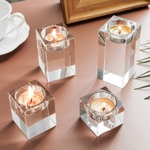 투명크리스탈스퀘어캔들 홀더 3종 반짝반짝 양초 티라이트 유리 촛대, 4cm