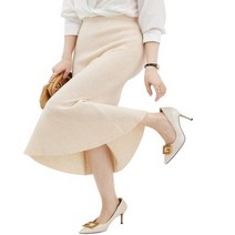 LONGMING 여성용 100 메리노 울 골지 하이 웨이스트 스트레치 드레스 2023 가을 겨울 캐주얼 바디콘 니트 미디 스커트