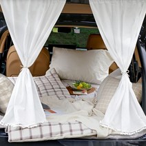 [천삼백케이] [까사베르데] 차박 캠핑 가림막 트렁크 메이 화이트 폼폼이 가리개 커튼 1장