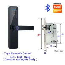 지문잠금장치 지문인식 자물쇠 Tuya APP 원격 제어 스마트 지문 카드 암호 잠금 키 5050 장붓 구멍, 02 Black TuyaBLE 147x22