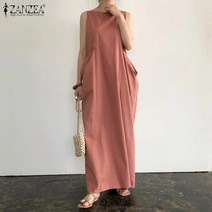 휴양지 여름 비치 원피스 휴양지룩 리조트 바캉스 해외여행룩 로맨틱 드레스 우아한 솔리드 맥시 여름 sundress zanzea 2022 캐주얼 민소매 sarafans 면화 가운