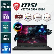 [백팩 증정] MSI Vector GP66 12UEO 12세대 i7-12650H RTX3060 QHD OLED 15인치 윈도우11, Vector 12UEO-i7, WIN11 Pro, 16GB, 2TB, 코어i7, 블랙