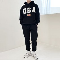 베럴댄나우 남자 특양면 기모 USA 자수 오버핏 후드 맨투맨 조거팬츠 트레이닝복 세트
