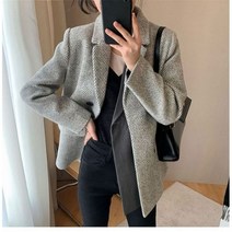 헤링본코트 자켓 여성 헤링본 양모 블렌드 스트레이트 더블 포켓 블레이저 가을 겨울 모직 코트