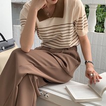 라라벨 여성용 니트 스트라이프 마젤 카라티 여성니트