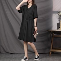 반팔브이넥원피스 드롭 드레이프 링클프리 여성 단아한 와이드 루즈핏 옷 폴리아미드 여름 2147717172