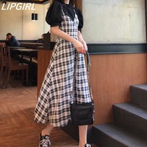 립걸로스 체크 뷔스티에원피스