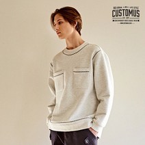 커스텀어스 호시자수 프레피 오버핏맨투맨[백염멜란지]