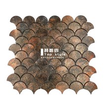 그물 붉은 모로코 물고기 규모 벽돌 금속 유약 팬 모양의 모자이크 타일 수영장 복고풍 욕실 배경 벽, 복고풍 금붕어 비늘 벽돌의 단일 가격