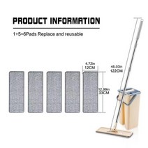 물걸레 청소기 무선 버킷 스퀴즈가있는 게으른 걸레 손 무료 플랫 걸레 매직 바닥 걸레 홈 가정용 청소, 협력사, 베이지색 6pcs 천